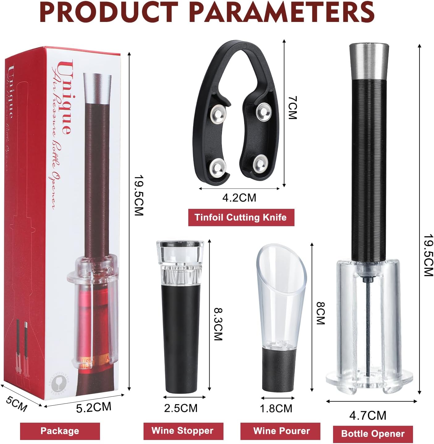 Wino on the Go Wine Opening Set, Air Pump Wine Bottle Opener Set, The Perfect Wine Opener, Wine Aerator Pourer Spout, Momentum Wine Opening Set, Wine Opener Pump(Aluminum head,Black)
