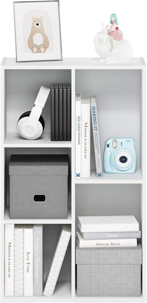 Furinno LUDER Bookshelf - 5-Cube Reversible Bookcase for Easy Assembly | White, 9.4 x 19.5 x 31.5