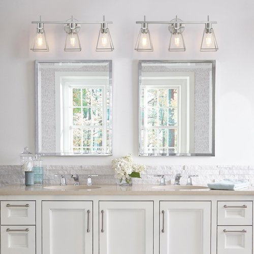 HAHZT Industrial Bathroom Vanity Lights: 3-Lights Silver Brushed Nickel Vintage Metal Cage Wall Lamp - Rustic Farmhouse Light Fixture Over Mirrors Cabinet for Bath Hallway