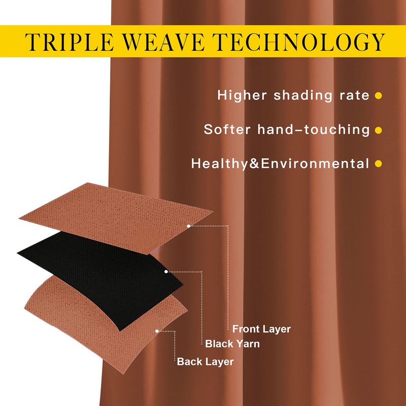 NICETOWN Light Blocking Curtains Extra Long 120" - Grommet Room Darkening Thermal Insulated Solid Window Drapes for Bedroom/Living Room, Burnt Orange, 2 Panels, W52 x L120