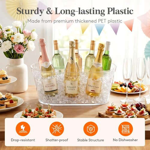 Lifewit 11.5L Ice Bucket for Parties 2 Pcs, Large Plastic Drink Cooler for Champagne Wine, Beer, Clear Beverage Tub for Mimosa & Cocktail Bar, Portable Chiller for Party Hosting & Serving