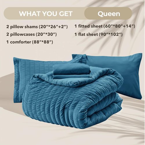 HYMOKEGE Teal Queen Comforter Set - 7-Piece All-Season Luxury Bedding Set with Sheets & Pillowcases