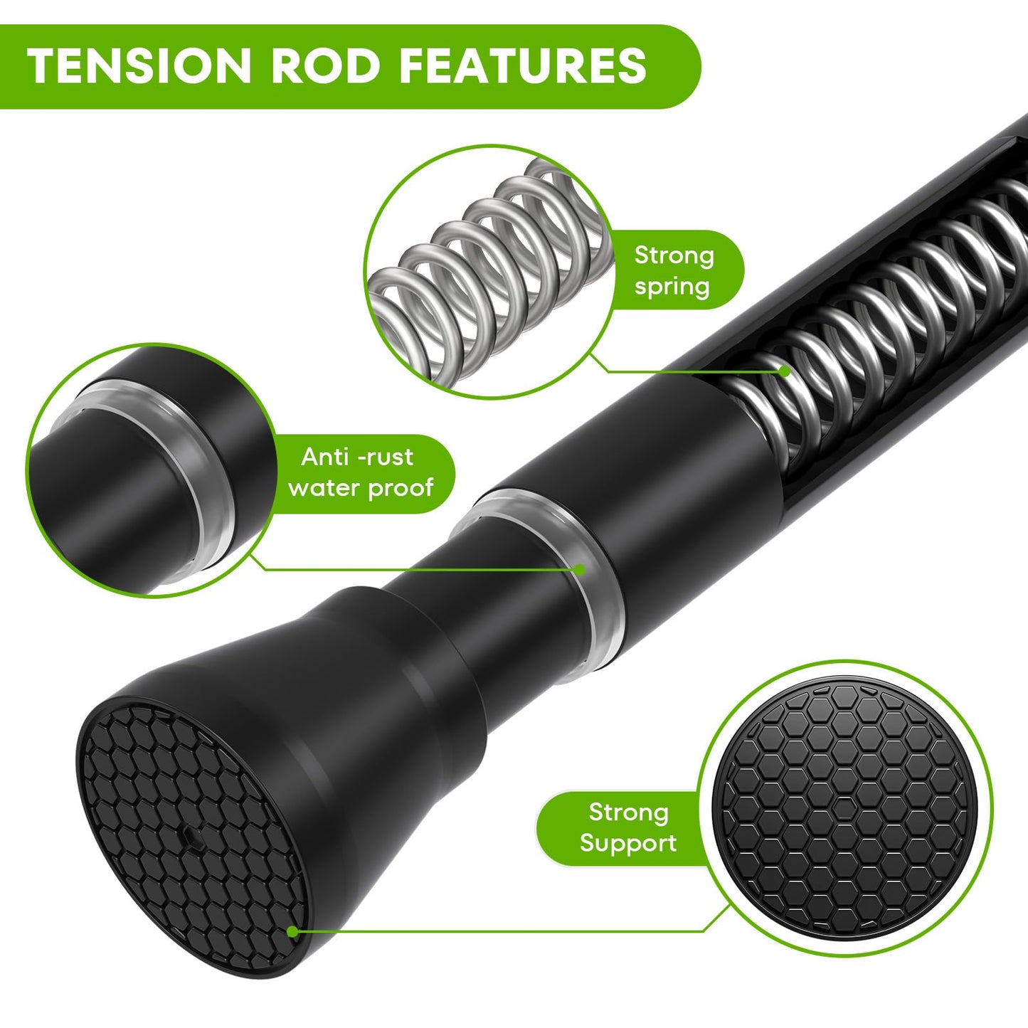 Tension Rods for Windows 28 to 48 Inch Black Curtain Rods no Drilling Tension Curtain Rod Adjustable Curtain Rods Expandable Pressure Spring Tension rod for Closet, Doorway