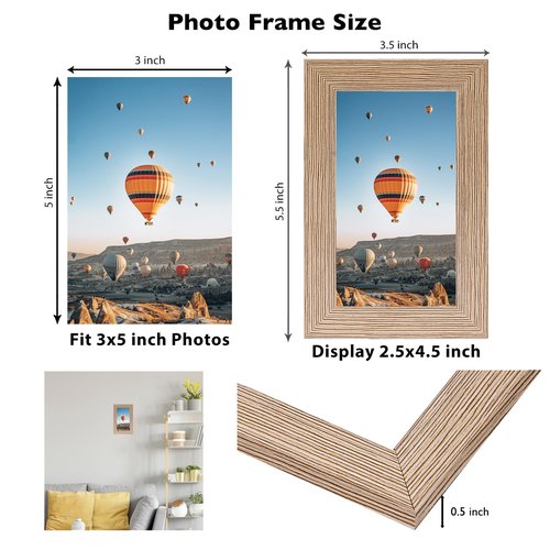 JCJMY 3x5 Picture Frame for Tabletop, 3 x 5 Photo Frame with Shatter Resistant Plexiglass, Sturdy 3 by 5 Poster Frame, Rustic Brown