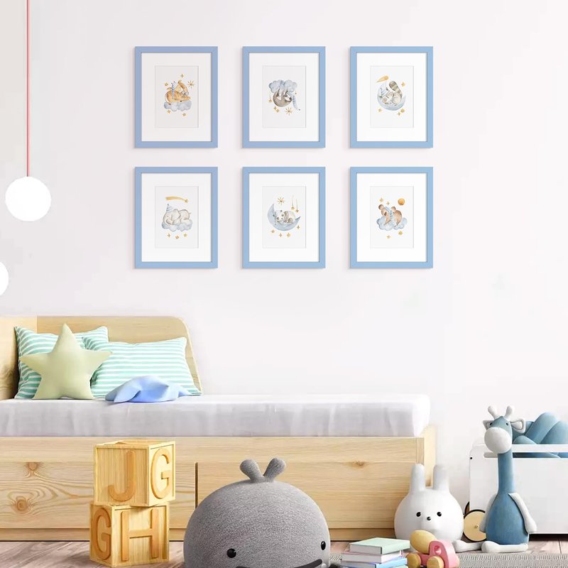 upsimples 8x10 Picture Frame Set of 5, Display Pictures 5x7 with Mat or 8 x 10 Without, Wall Gallery Photo Frames, Blue