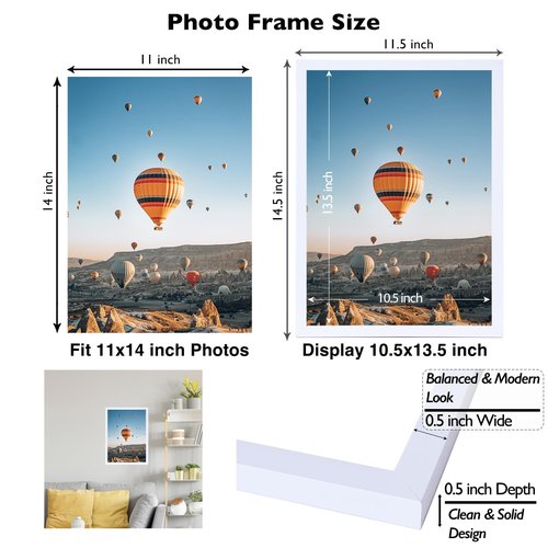 JCJMY 11x14 Picture Frame White for Wall Hanging, Wall Mounting Horizontally or Vertically, 11 x 14 Wall Gallery Poster Photo Frame with Shatter Resistant Plexiglass, White
