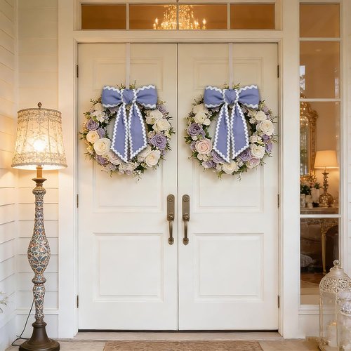 AZYM Wreath Sash Set - Light Blue Wave Ribbon Accessories for Indoor/Outdoor Decor | 2 Pcs