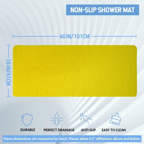 Hargiis Non-Slip Bathtub Mat, Anti Slip Shower Mat, Fast Drying Bathtub Mats, Foot Scrubber Mat, Anti Slip Mat for Tub, Floor, Bathroom, Kitchen, Home, Hotel (Yellow 40"×16")
