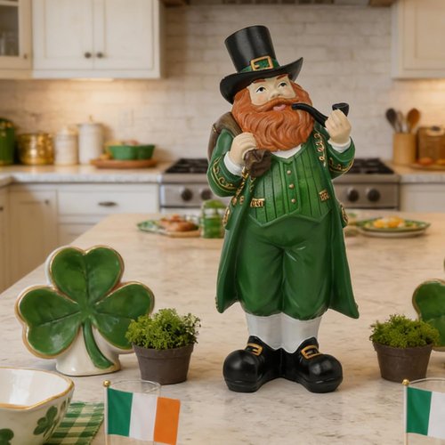 Cynkeyee St. Patrick's Day Figurine - Green Resin Leprechaun Statue for Festive Home Decor | 4.5x4x11.5 Inch