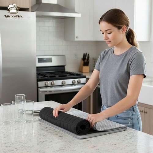 Elegant Duo Microfiber Dish Drying Mat - Large 15" x 20" Quick-Dry, Water-Absorbent Kitchen Mat