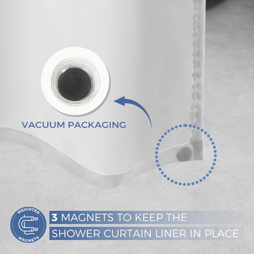downluxe Waterproof Fabric Shower Curtain Liner, Soft Cloth Shower Liner with 3 Magnets, Machine Washable & Hotel Quality Bathroom Curtain, 70" W x 72" L, White