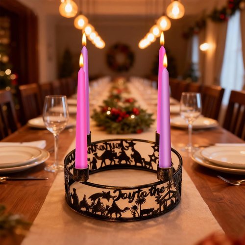 Blulu Advent Wreath Candle Holder - Rustic Nativity Scene Ring for Christmas Centerpiece | Metal Jesus Design