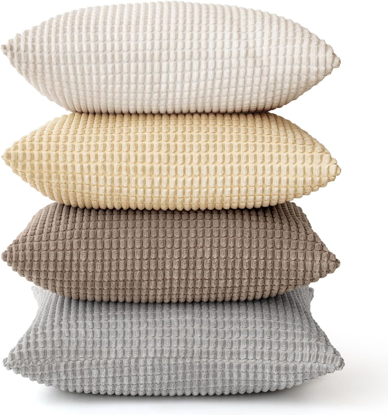 MIULEE Decorative Pillow Covers - Rustic Farmhouse Boho Style | Set of 4, 18x18 Inch Corduroy Soft Throw Pillows for Living Room & Bed
