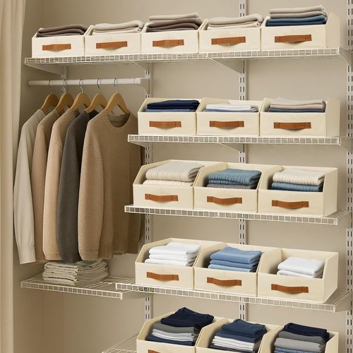 Homsorout Fabric Storage Bins - 6 Pack Large Trapezoid Organizers with Front Handle | Beige for Bedroom & Small Spaces
