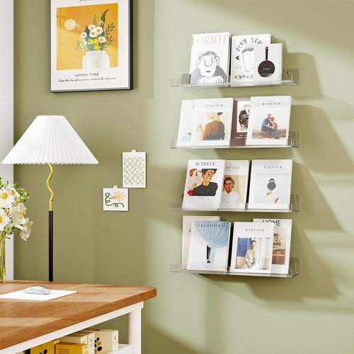 Dooiclear Floating Wall Shelves - 15" Clear Acrylic Display Shelves for Home & Office Decor