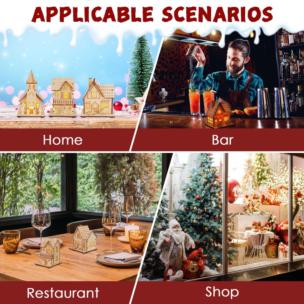 BESPORTBLE Wooden Christmas Village Houses Set - LED Mini Houses for Rustic Holiday Decor | 2025 Tabletop Accent