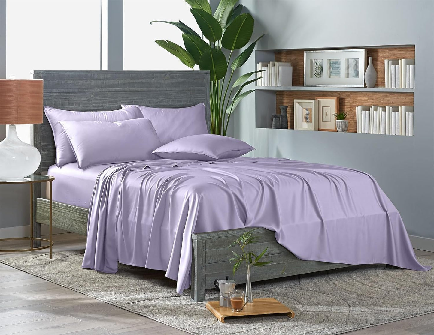 Pure Bamboo Queen Sheets - Luxuriously Soft 100% Organic Viscose Bed Sheet Set | Cooling Lavender Color