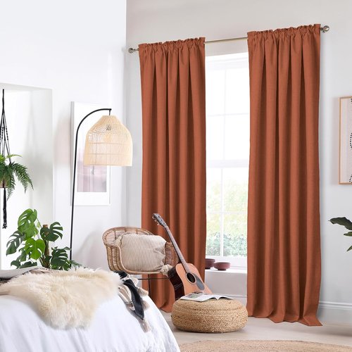 Blackout Shield 100% Blackout Curtains - Thermal Insulated Rod Pocket Drapes, 50W x 108L, Orange
