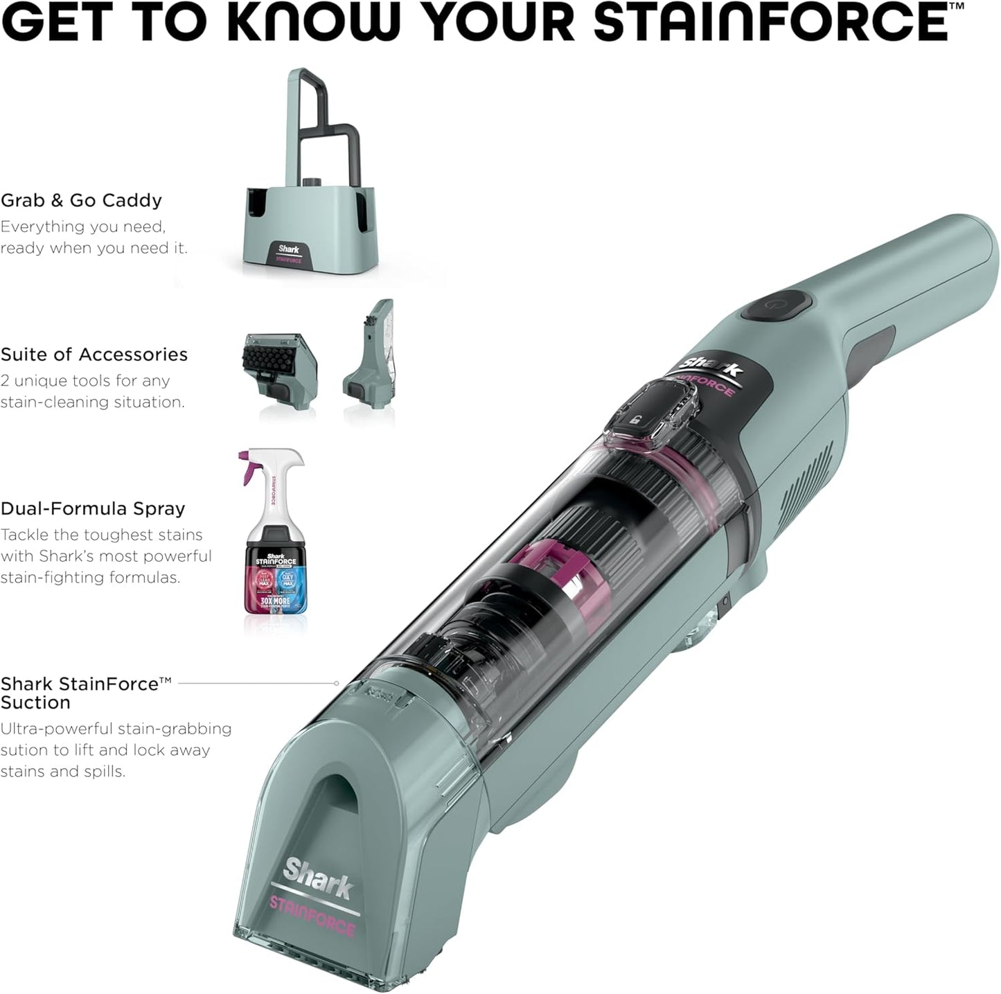 Shark StainForce Cordless Portable Spot & Odor Remover System - Dual-Formula Refill 2-Pack, 2x 16.9oz for Carpets & Rugs