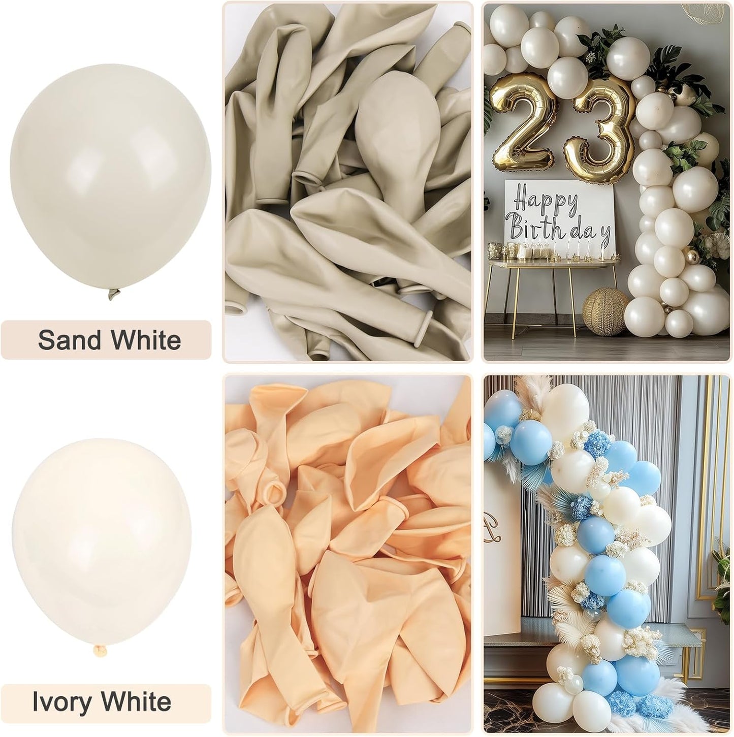 RUBFAC Sand White Cream Balloons - 129pcs Latex Balloon Garland Arch for Parties & Events | 5-18 Inches
