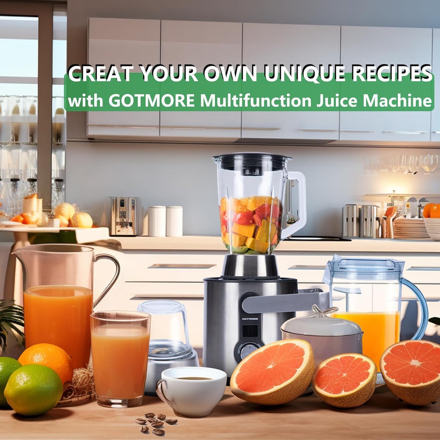 Skiennix Juicer Machine - 3 in 1 Blender & Grinder Combo with 1300W Power | 5 Speeds, LCD Screen, Easy to Clean