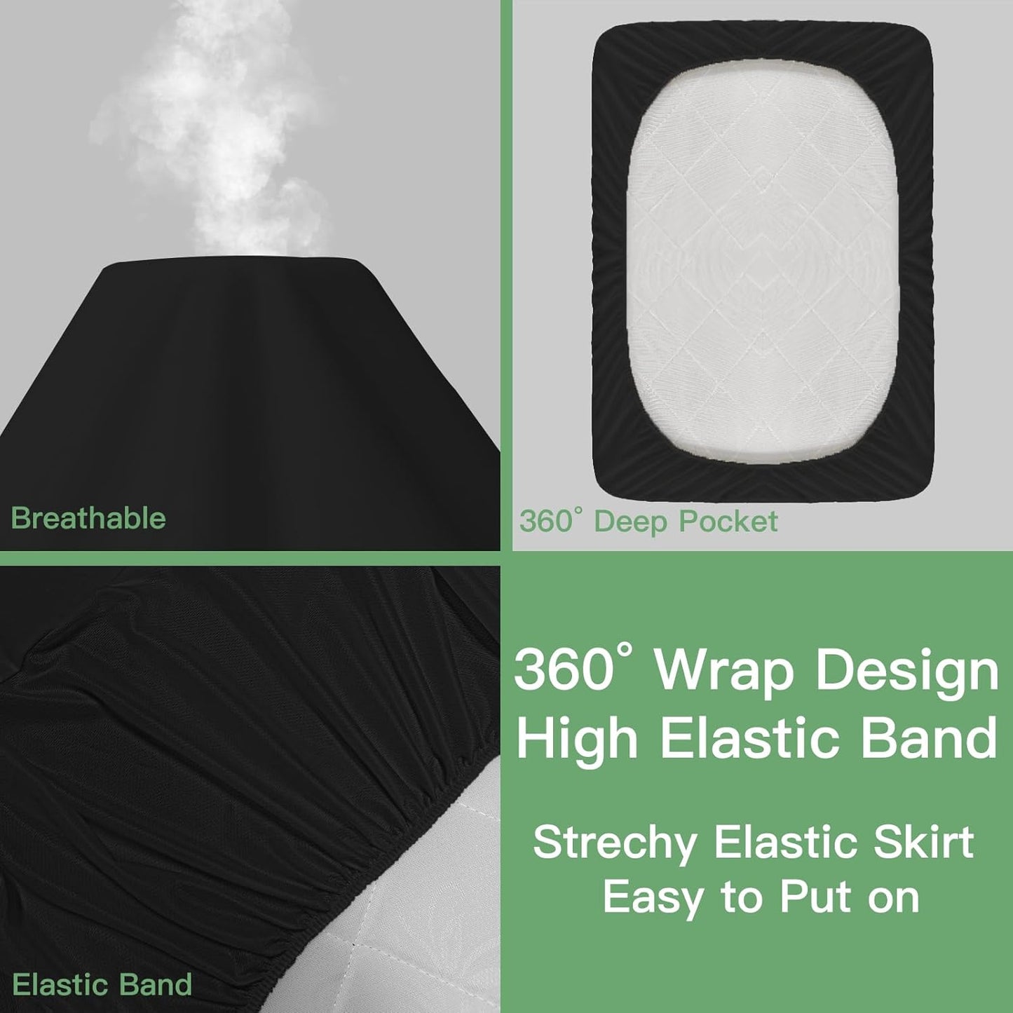 Sufdari Waterproof Mattress Protector - Noiseless Queen Size Cover with 18" Deep Pocket | Bed Bug Proof & Machine Washable Black