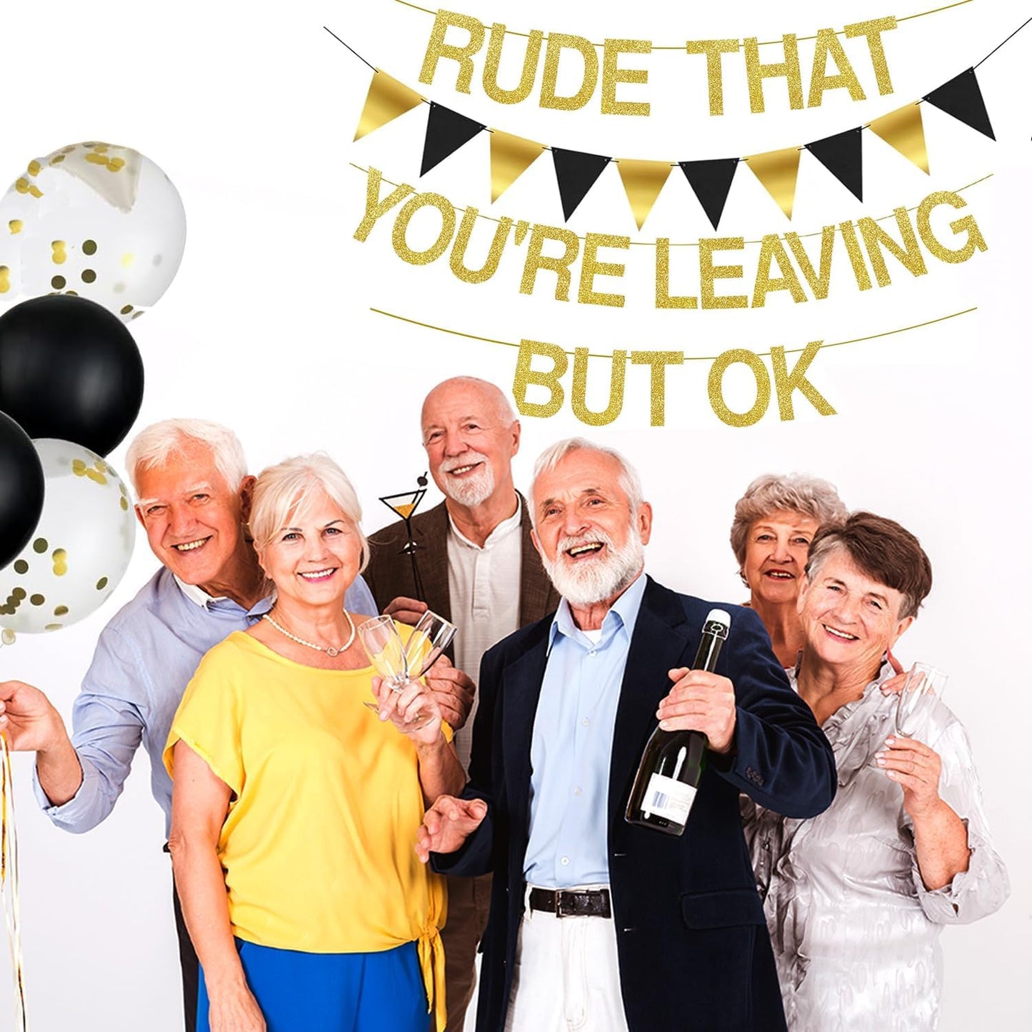 Rude That You're Leaving But OK Banner Going Away Party Decorations Funny Farewell Party Decorations Set with Black and Gold Glitter Perfect for Office Coworker Goodbye Party Decorations…