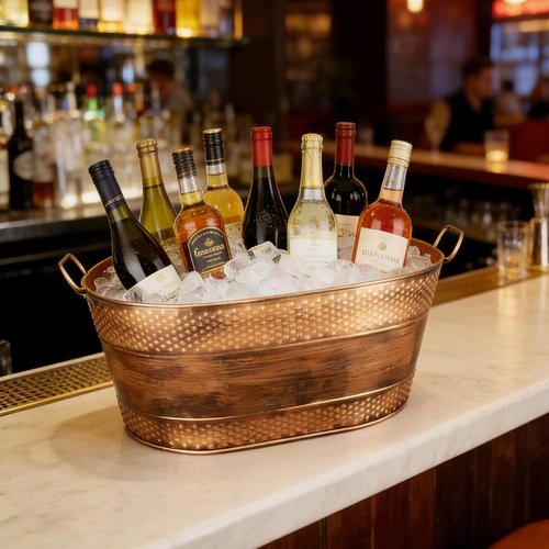 4 Gallon Galvanized Beverage Tub, 2 Pcs Heavy-Duty Copper Ice Buckets Large Galvanized Drink Buckets Oval Metal Beverage Ice Tub with Handles for Catering Bars Parties