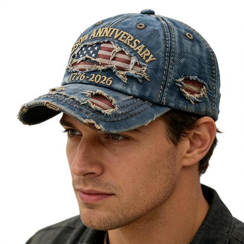 250th Anniversary USA Hat - Ripped Denim Baseball Cap for Men & Women | Celebrate America's Milestone