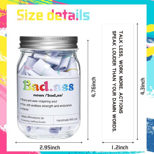 70 Positive Messages Jar Funny Affirmation Jar Decorative Jars for Women Unique Birthday Gift Wife Sister Friends (Bad*ss)