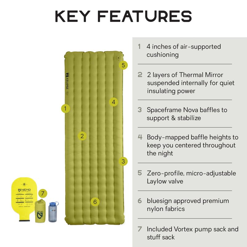 Nemo Equipment Eclipse All-Season Lightweight Insulated Sleeping Pad - Birch Bud/Stormy Night - Long Wide (76"x25")