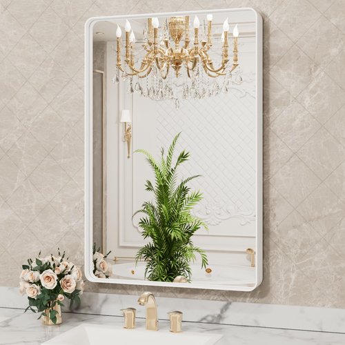 LOAAO 30x36 Inch White Metal Framed Bathroom Mirror for Wall, White Bathroom Vanity Mirror Farmhouse, Large Rounded Rectangle Mirror, Anti-Rust, Tempered Glass, Hangs Horizontally or Vertically