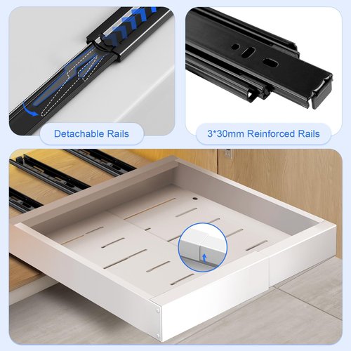2-Pack Pull Out Cabinet Organizer Expandable, 21" Adhesive Pull Out Drawers Cabinet Roll out Shelves( NOT for Cabinets with Lips/Frame)for Kitchen Pantry Bathroom, Peel & Stick Pull out Drawers