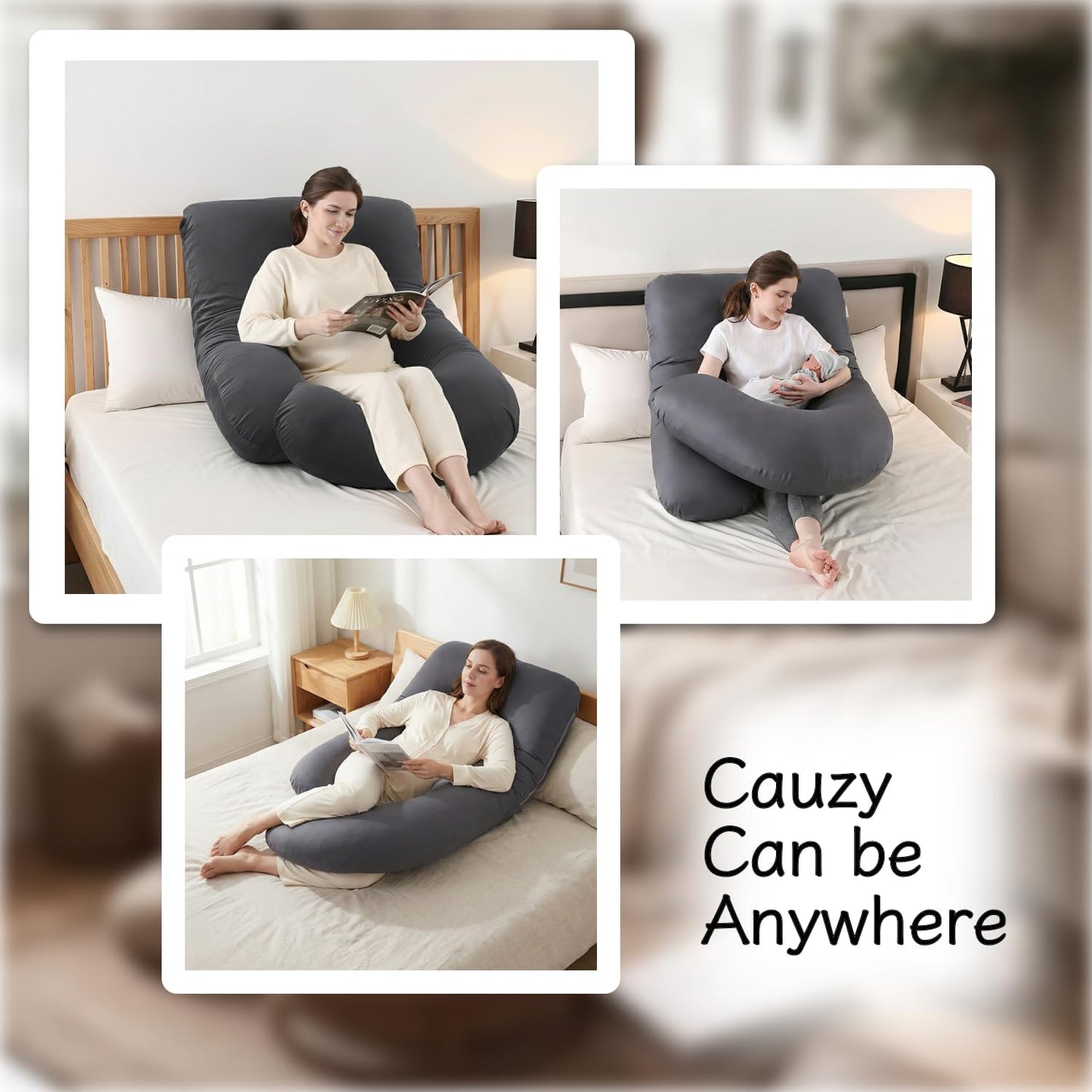ALLOPERA Pregnancy Pillow - 57 Inch Full Body Maternity Support | Removable Washable Cover, Black Milk Fiber