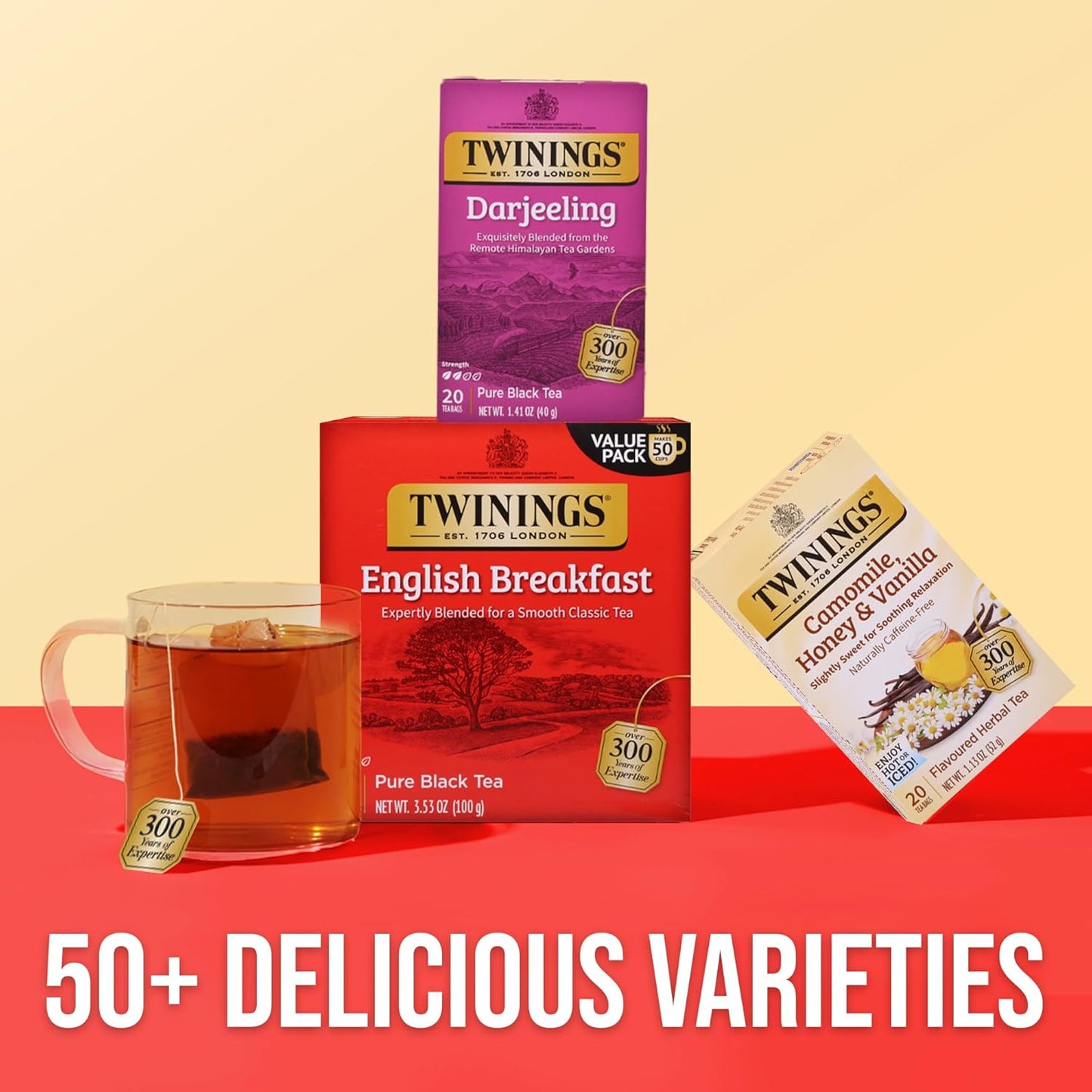 Twinings Darjeeling Black Tea - Delicate Light Taste, Caffeinated, 120 Individually Wrapped Bags