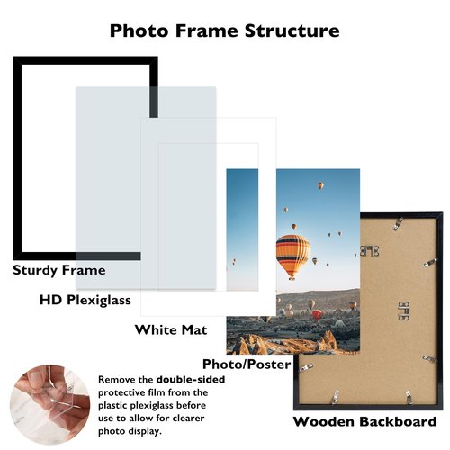 JCJMY 16.5x23.4 A2 Picture Frame Black with 11.7x16.5 A3 Mat, Display Photo 11.7x16.5 with Mat or 16.5 x 23.4 Without Mat, Wall Hanging Large Frame with Plexiglass, Black