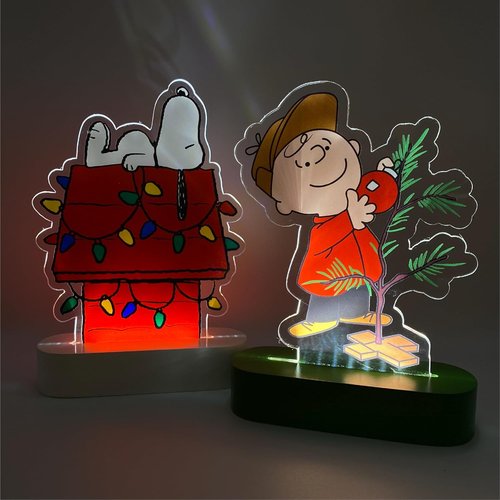 Mark Feldstein Peanuts Holiday LED Tabletop Lights - Snoopy's Doghouse & Charlie Brown Tree | 6 Inch (Set of 2)