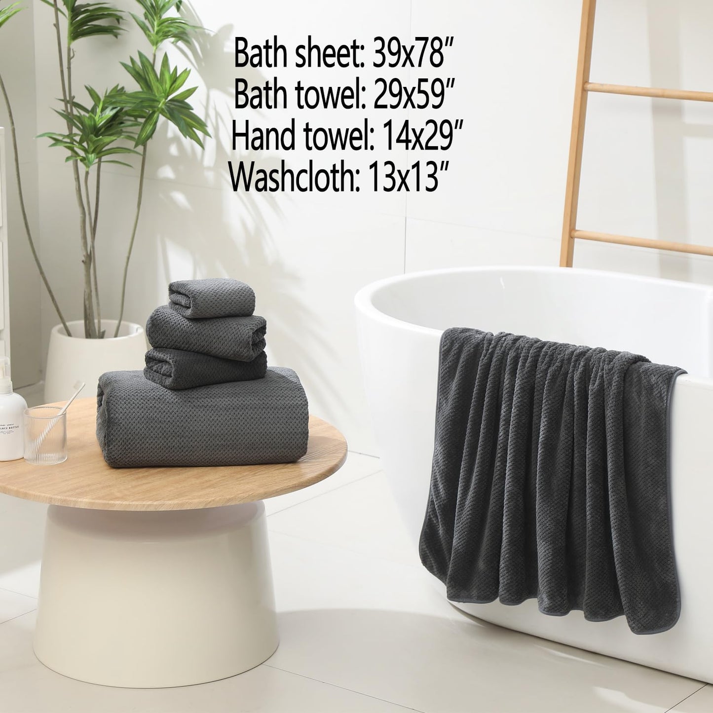 YTYC Towels, 39x78 Inch Oversized Bath Sheets for Adults Luxury Extra Large Bath Towels Sets of 6 Super Soft Shower Towels for Bathroom Microfiber 80% Polyester(Charcoal Grey,6 Piece)