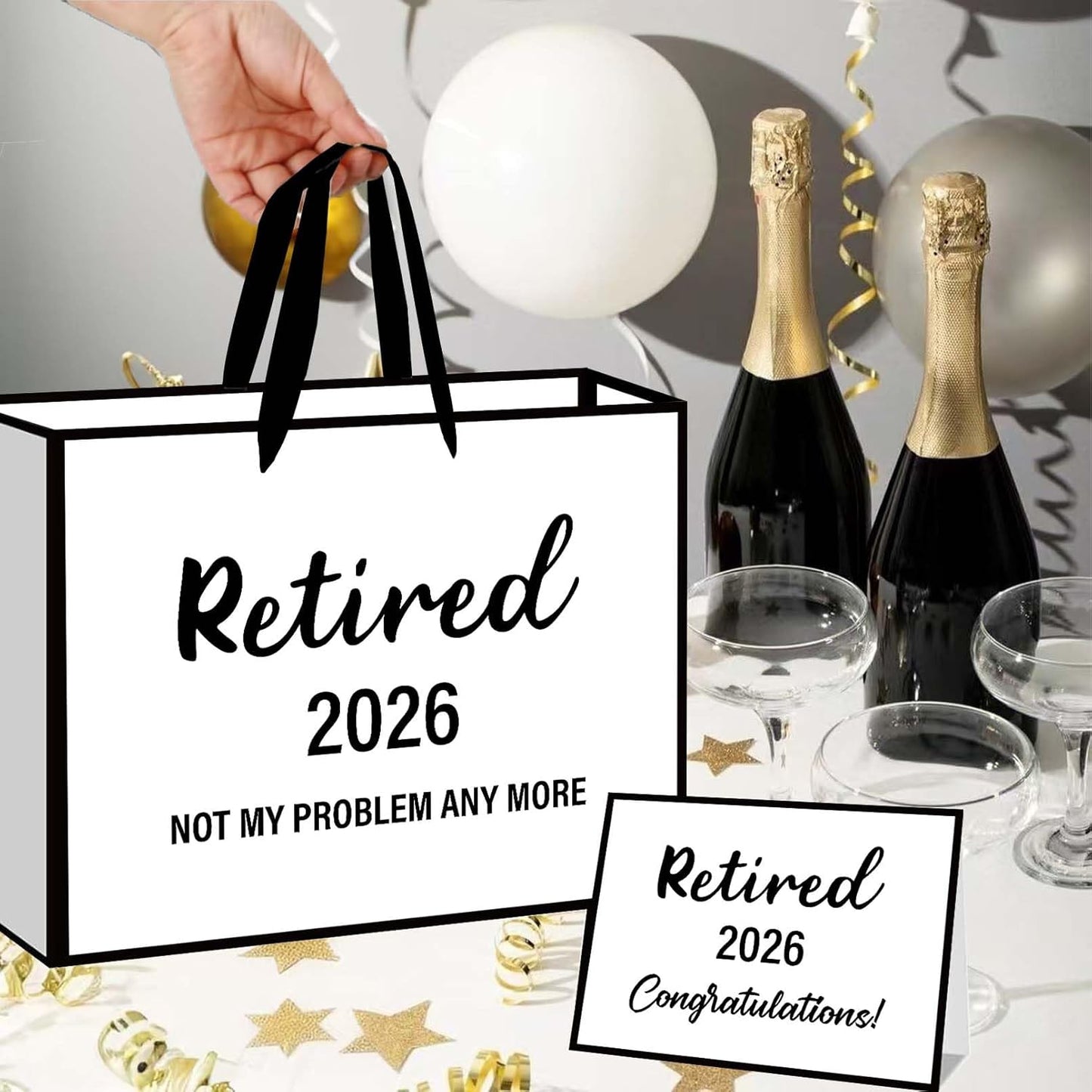 RTMISA 2026 Retirement Gift Bag with Tissue Paper and Greeting Card 2026 Retired Gifts Wrapping Bag for Women Men Coworker Teacher, Retirement Party Decorations Supplies