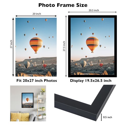 JCJMY 20x27 Picture Frame Black for Puzzles Poster Photo Picture, Horizontal and Vertical Formats for Wall Hanging, 20 x 27 Wall Gallery Poster Photo Puzzles Frame for 20 by 27 Photos Posters,Black