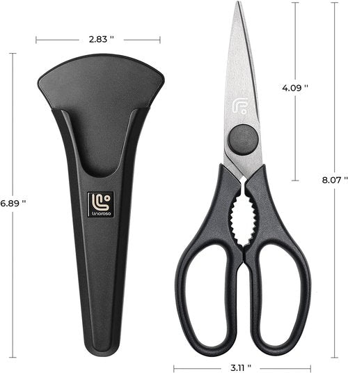 Linoroso Kitchen Shears - Heavy Duty Scissors with Magnetic Holder | Dishwasher Safe, Japanese Steel, Black