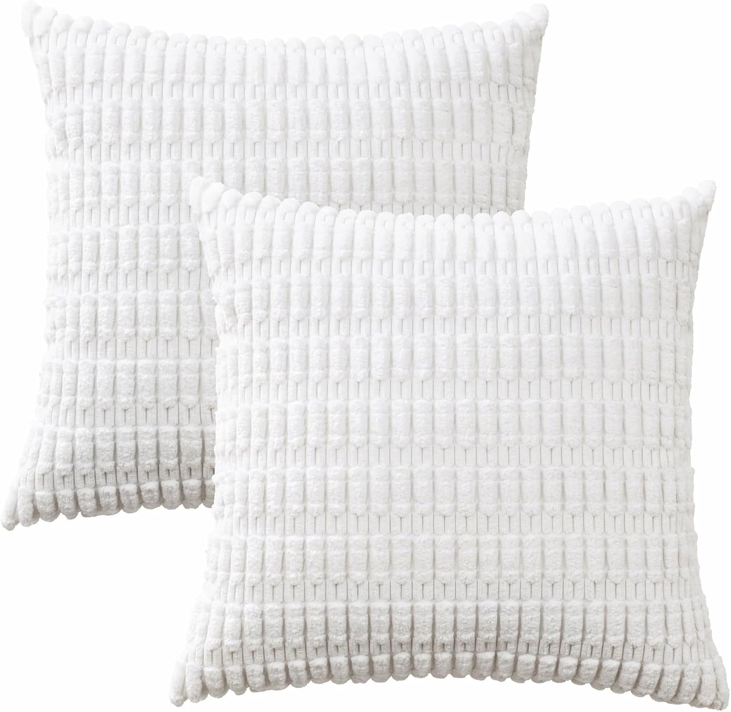 Volcanics Decorative Throw Pillow Covers - Pack of 2 Soft White Corduroy 18x18 Inch Cushions | Modern Farmhouse Decor