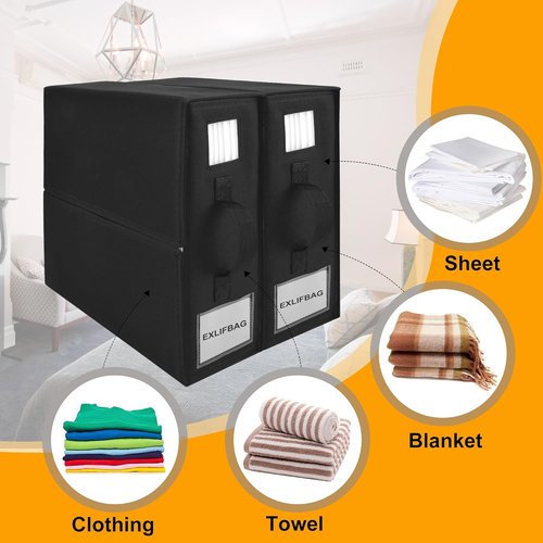 EXLIFBAG Sheet Organizers - Foldable Linen Closet Storage with Window | XL for Queen & King Size, Black