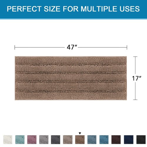 H.VERSAILTEX Bath Rugs for Bathroom Non Slip Bath Mats Extra Thick Chenille Striped Bath Rug Runners 47" x 17" Absorbent Fluffy Soft Shaggy Mats Dry Fast Plush Area Carpet for Bath Room - Taupe Brown