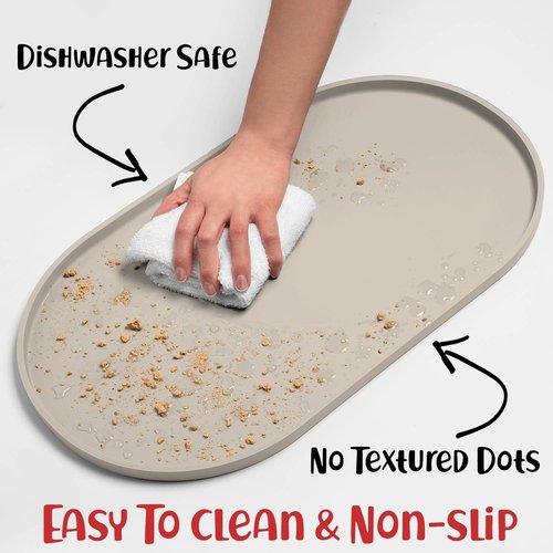 DogBuddy Dog Food Mat - Waterproof Silicone Feeding Mat with Nonslip Edges | Small, White Sand