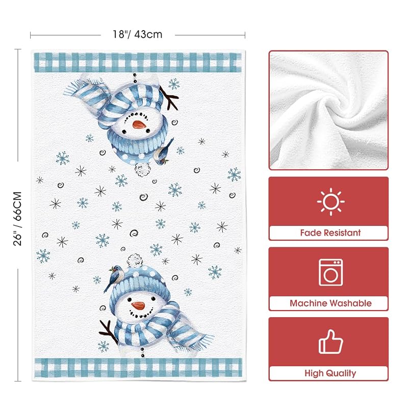 Artoid Mode Blue Beige Snowman Christmas Kitchen Towels, Set of 2 18x26 Inches
