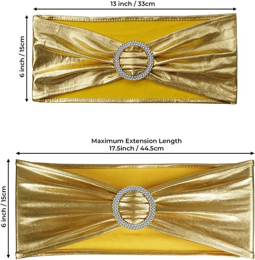 Babenest Spandex Chair Sashes - 50PCS Premium Stretch Covers with Buckle Slider | Metallic Gold for Weddings & Events