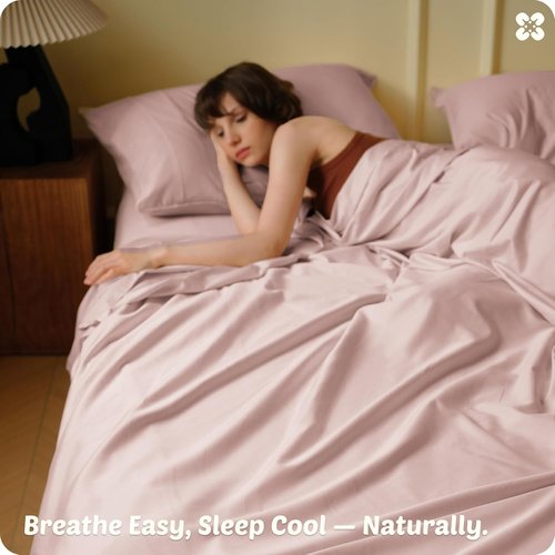Bedsure Bamboo Viscose Cooling Sheets - Breathable & Buttery Soft Queen Size Bed Set | Deep Pocket, Rose Pink