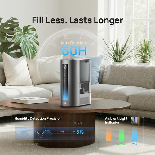 DREO 6L Humidifier - Smart Warm & Cool Mist for Large Rooms | 60-Hour Quiet Runtime, Humidity Sensor, Alexa Compatible