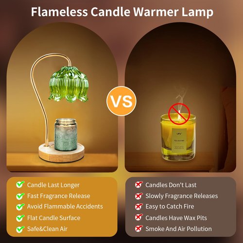 SupBri Dimmable Flower Candle Warmer Lamp, Green Candle Warmer with Timer & 4Bulbs, Birthday Chirstmas Gifts for Women Mom, Unique Home Decor for Bedroom Fits All Jar Candle